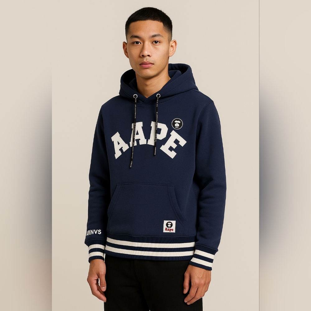 AAPE by A Bathing Ape Collegiate Varsity Stripe Hoodie Navy S